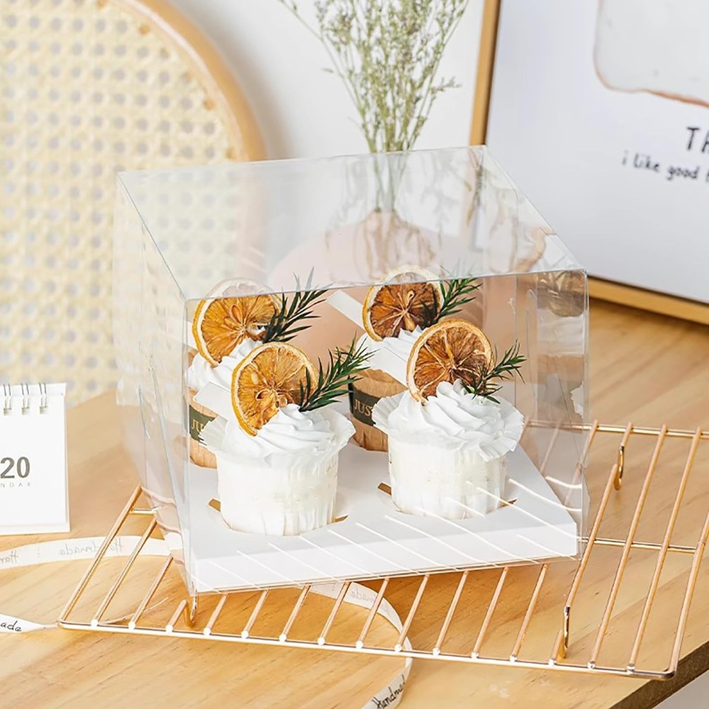 20 Pack Clear Cupcake Boxes with Gift Ribbon, 4 Count Plastic Cupcake Contain...