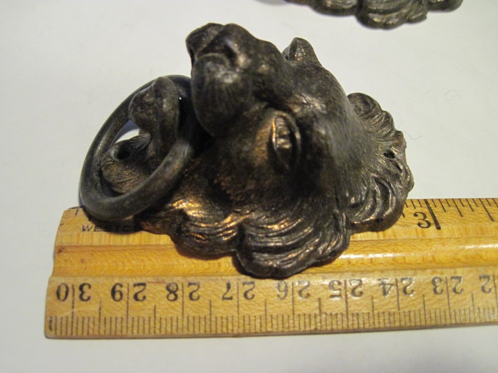 Vintage Cast Iron Lion head pulls with rings - pair