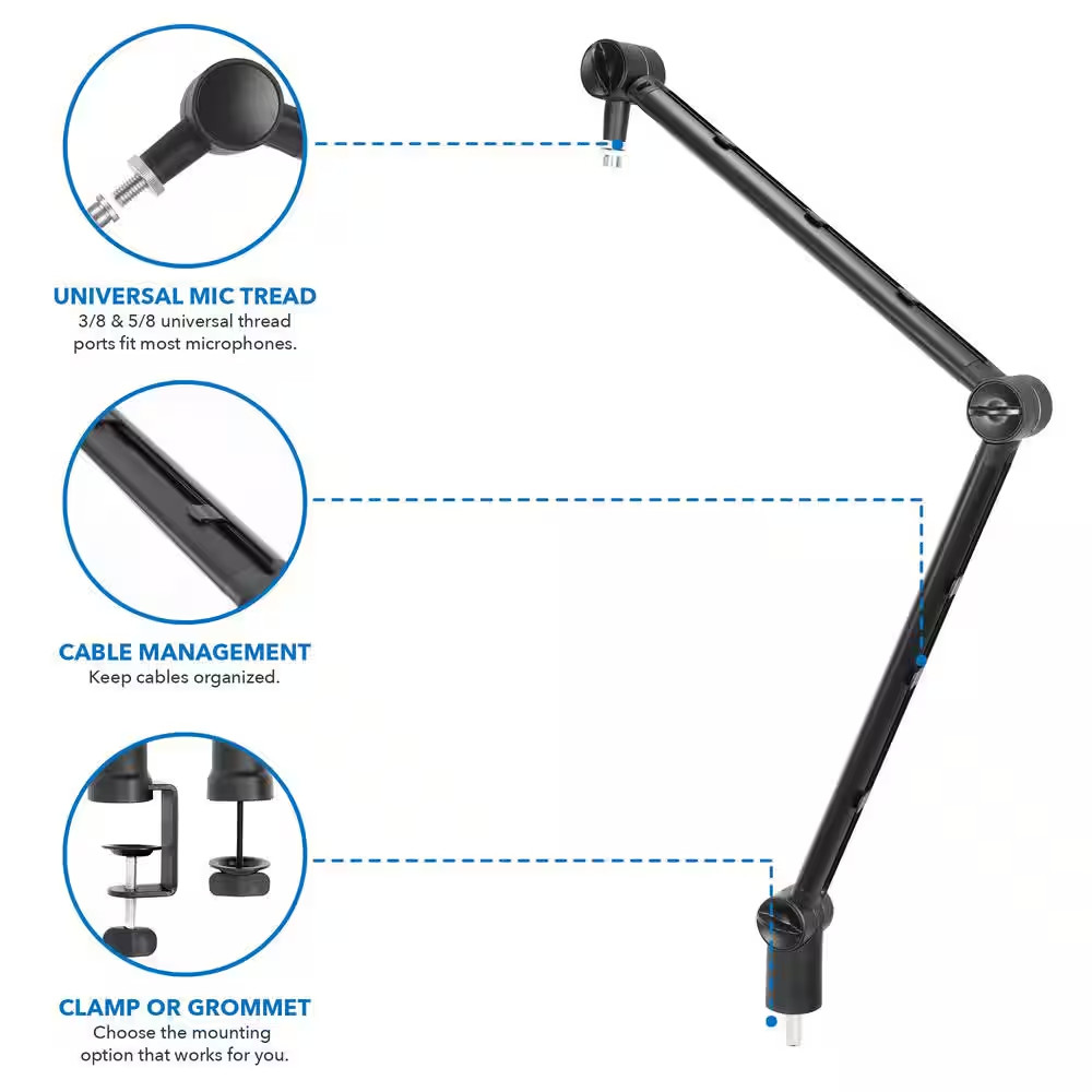 37.4 In. Black Adjustable Microphone Boom Arm
