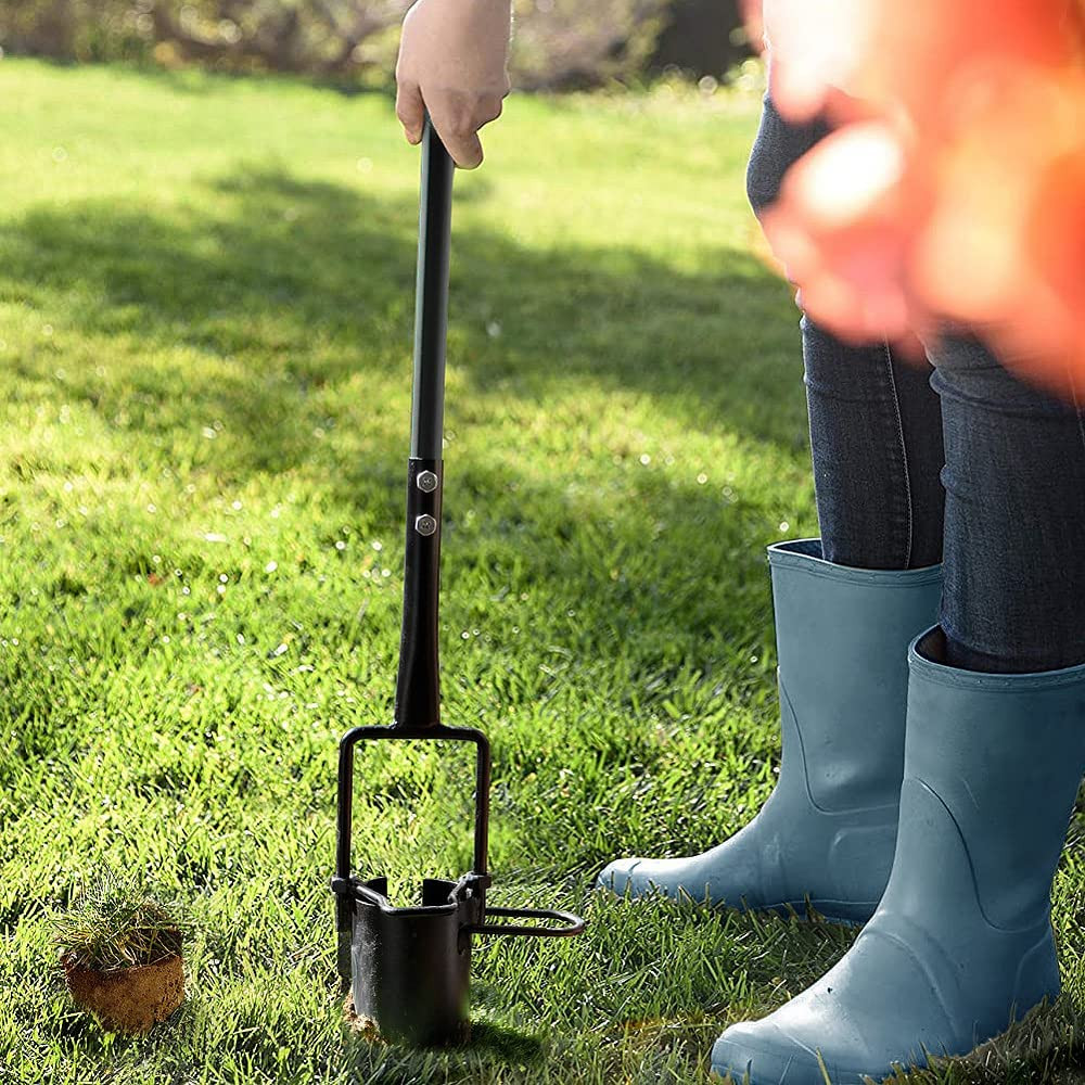 Bulb Planter Tool Long Handle, Serrated Base Gardening Bulb Transplanter with So