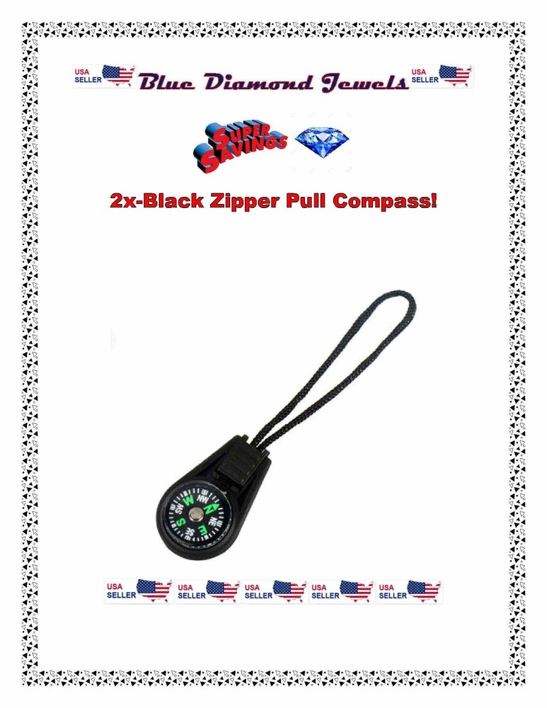2pc Zipper Pull Mini Compass Backpack Bag Strap Camping Travel US SELLER!