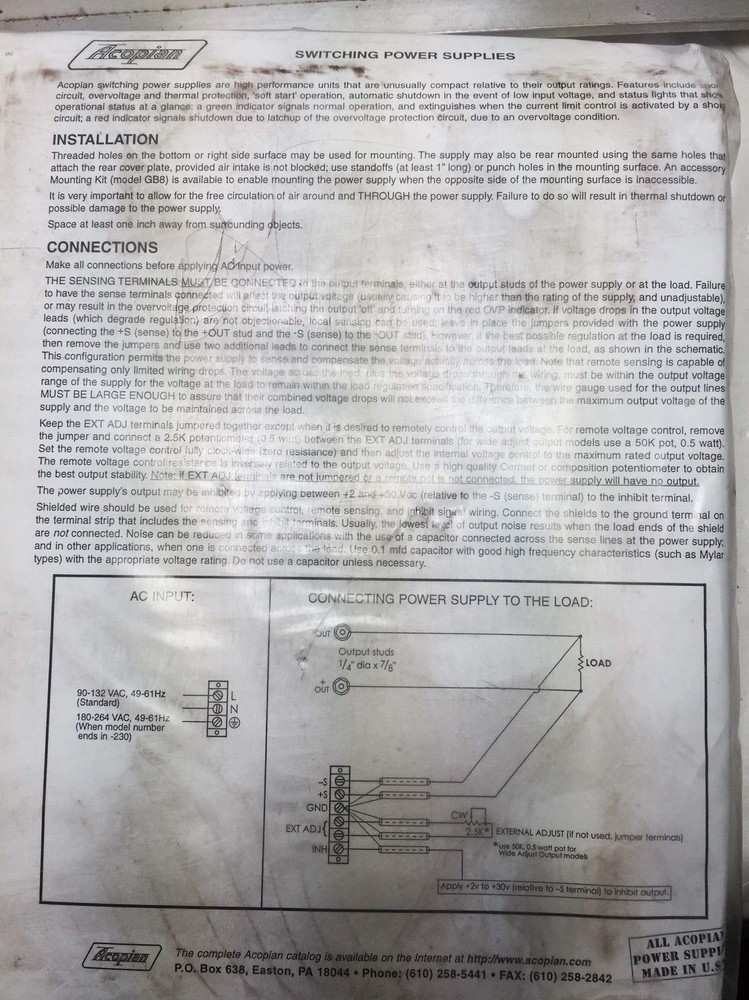 Acopian W60Gt15.2-230 Power Supply
