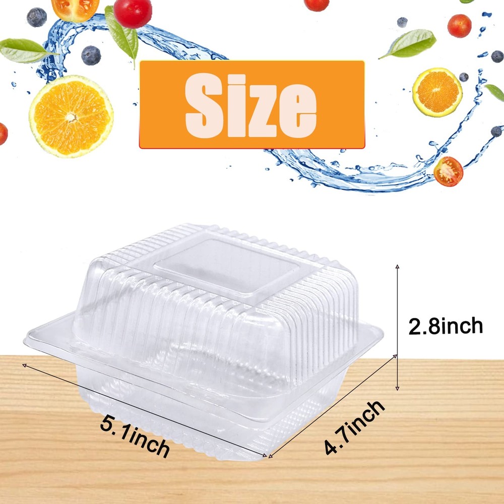 100 Pack Clear Plastic Square Hinged Food Container,Disposable Plastic To Go ...