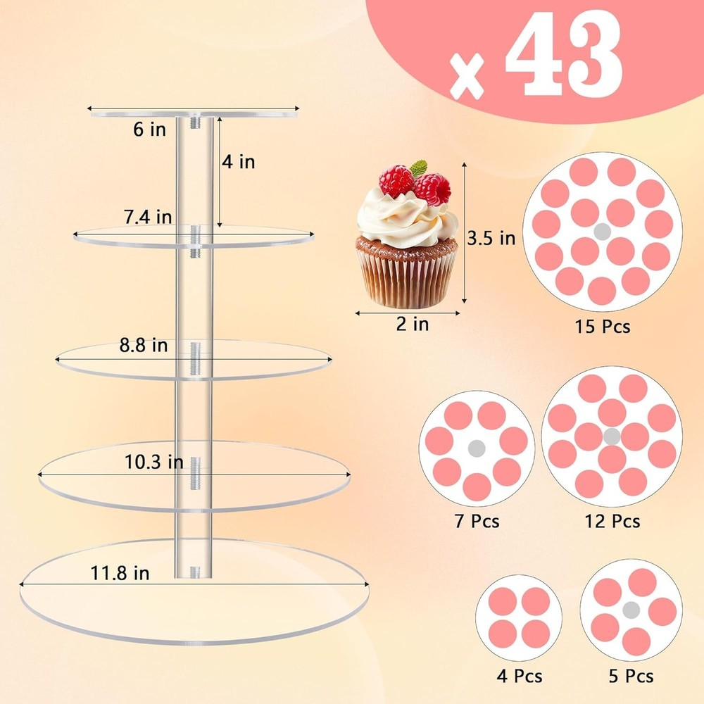 5 Tier Round Acrylic Cupcake Tree Tower Display Stand Display Pastry Wedding