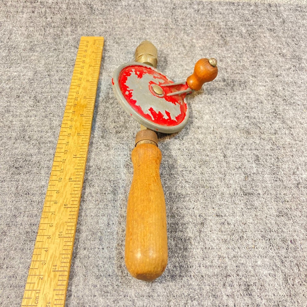 Vintage Eggbeater Hand Drill Wood Handle 11" USA