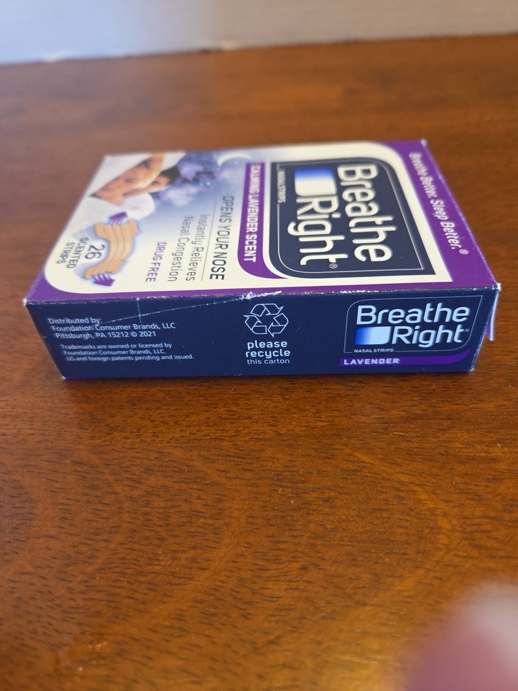 Breathe Right Nasal Strips Lavender Scented 24 Tan Strips Open Package