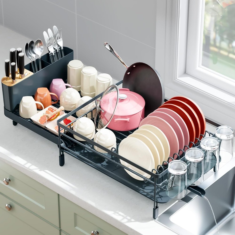 Large Dish Drying Rack Expandable Dish Racks Kitchen Counter Multifunctional