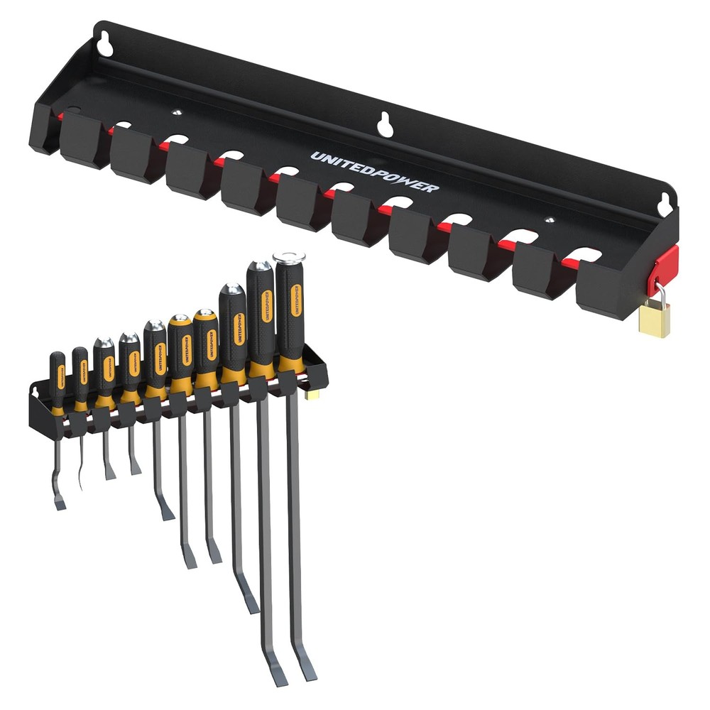 Lockable Pry Bar Holder: Wall Mount Rack for Tools & Extensions - Holds 10+