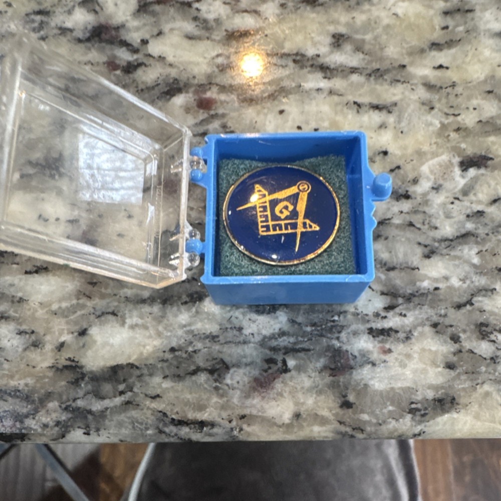 Masonic Square and Compass Lapel Pin with Blue Presentation Box