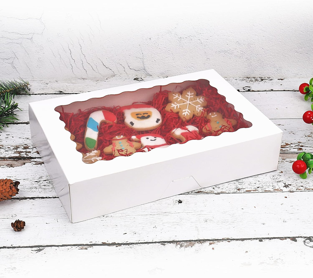 30-Pack Bakery Boxes with Window, 12" X 8" X 2.5", Cookie Boxes, Auto-Popup Trea