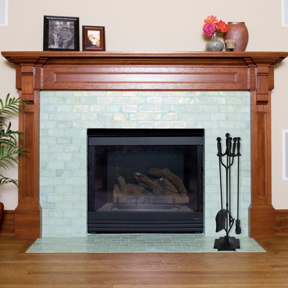 5PCS 26" Hearth Tool Fireplace Set Fire Tools Set Black Home 32" Pedestal Base