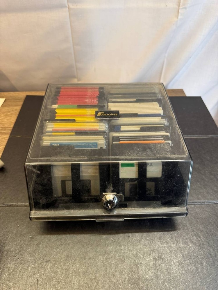 Vintage Fellowes Floppy Disk Case w/ 50+ Program Disks