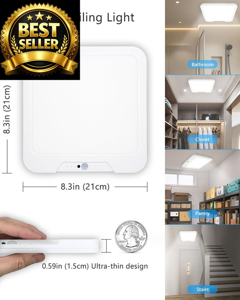 Rechargeable Motion Sensor Ceiling Light with Square-1 Pack, Pack