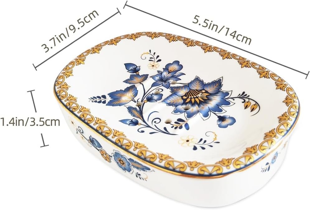 Self Draining Soap Dish, Double-Layer Bar Soap Tray, White Ceramic Soap Style D
