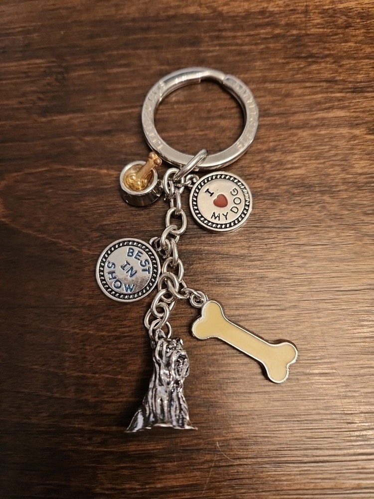 Yorkshire Terrier Charm Keyring Silver Tone  Keychain