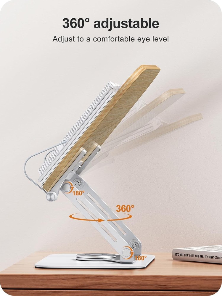 Book Stand for Reading, 360° Adjustable Book Holder, Foldable Book Holder Stand