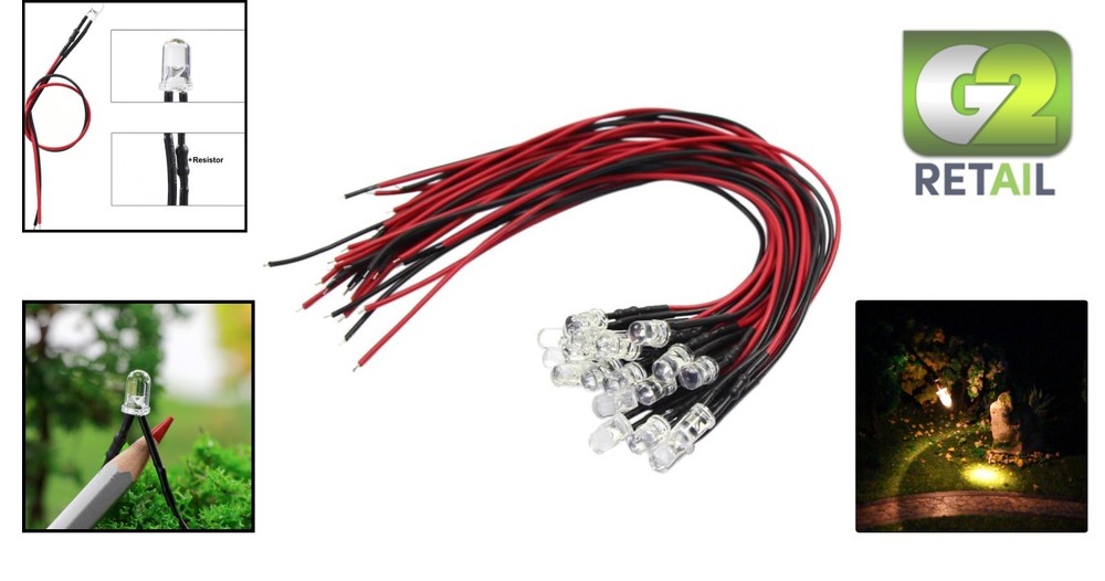 20pcs Pre-Wired 5mm Warm White LED Lights for Model Train Layouts & Projects