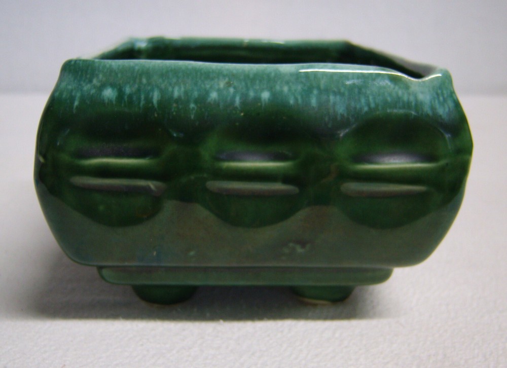 Vtg Cookson Pottery #557 Verigated Green Footed Planter Rectangular 7"x5"x4"