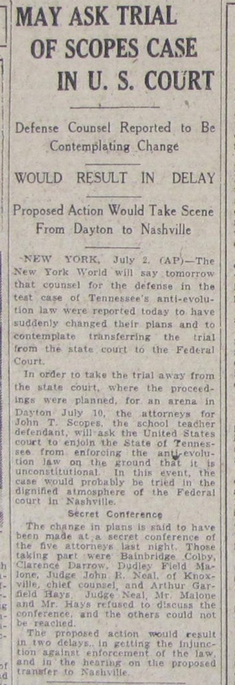 Vintage 1925 Clarence Darrow Evolution Scopes Monkey Trial Newspaper