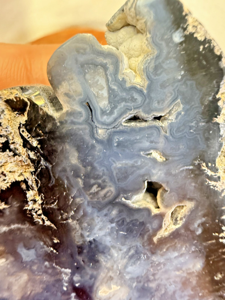 Blue Plume Agate Flower Carving