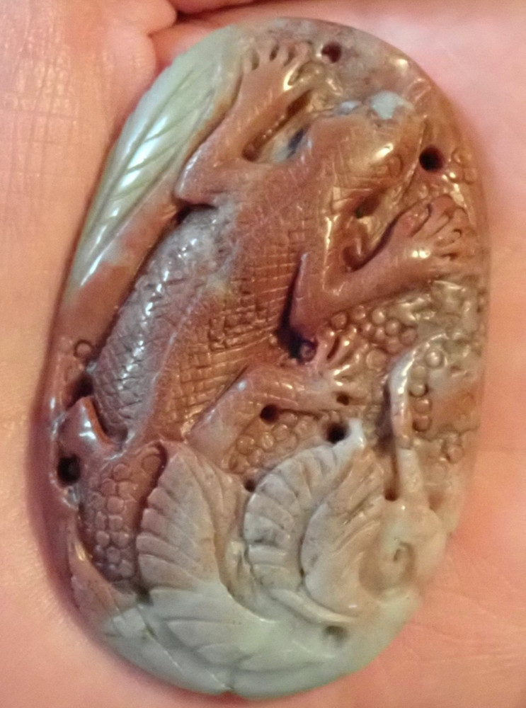 Multi-Color Amazonite carved Lizard pendant