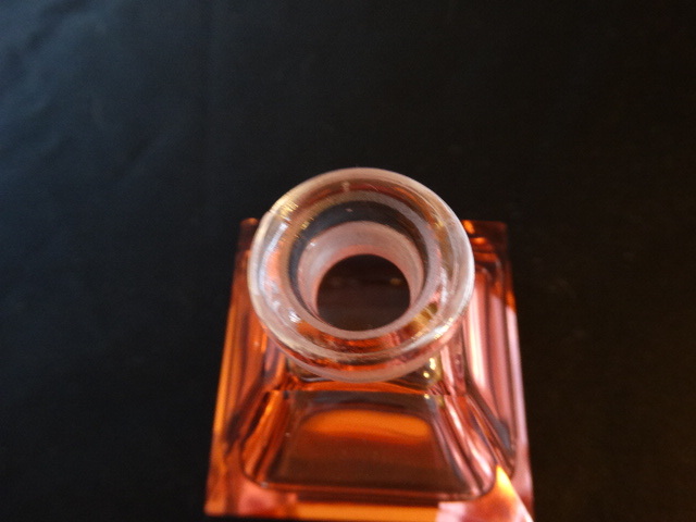 Vintage Art Deco Style Pink Perfume Container w/ Clear Tri-Sided Applicator EUC