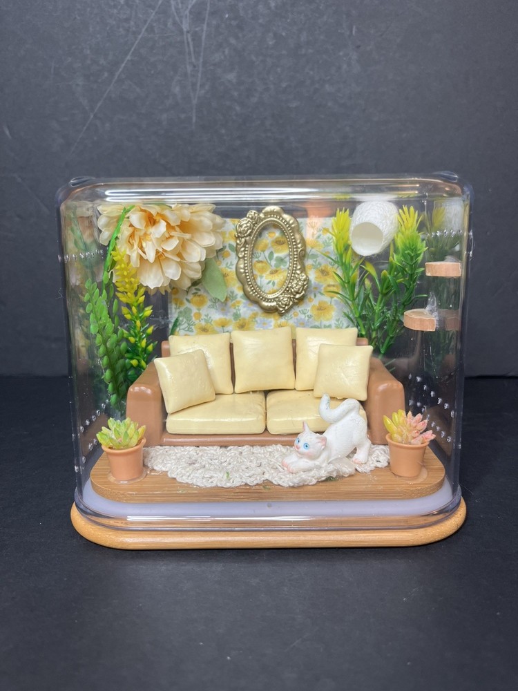 Yellow couch with white cat Jumping Spider Enclosure