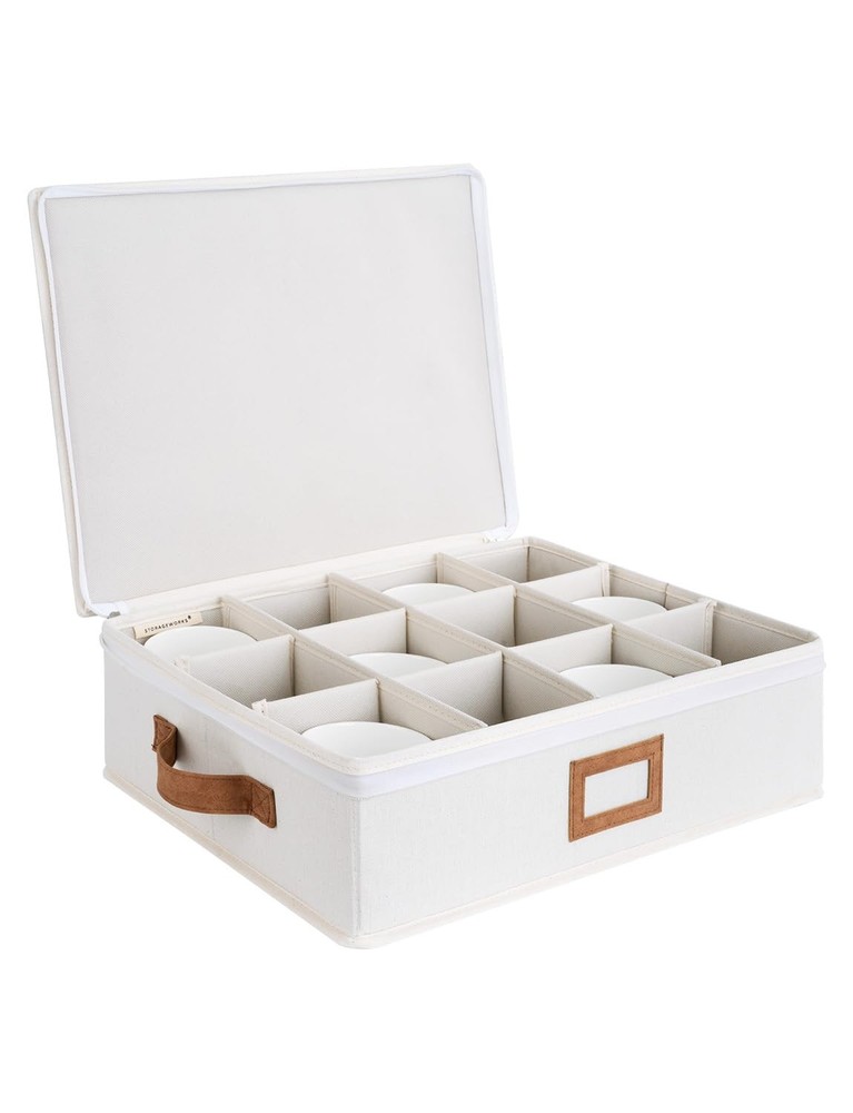 China Storage Container, Stackable Mug Storage Box with Dividers, Stemware St...