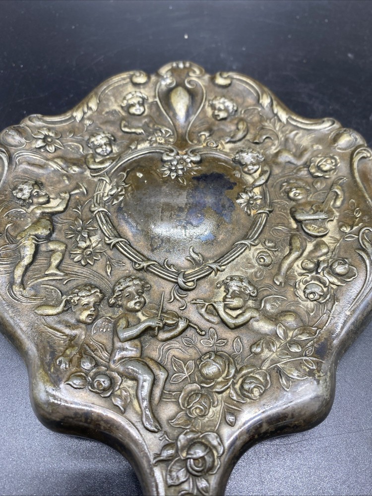 Victorian Silverplate Repousse Cherub Frame Vanity Mirror