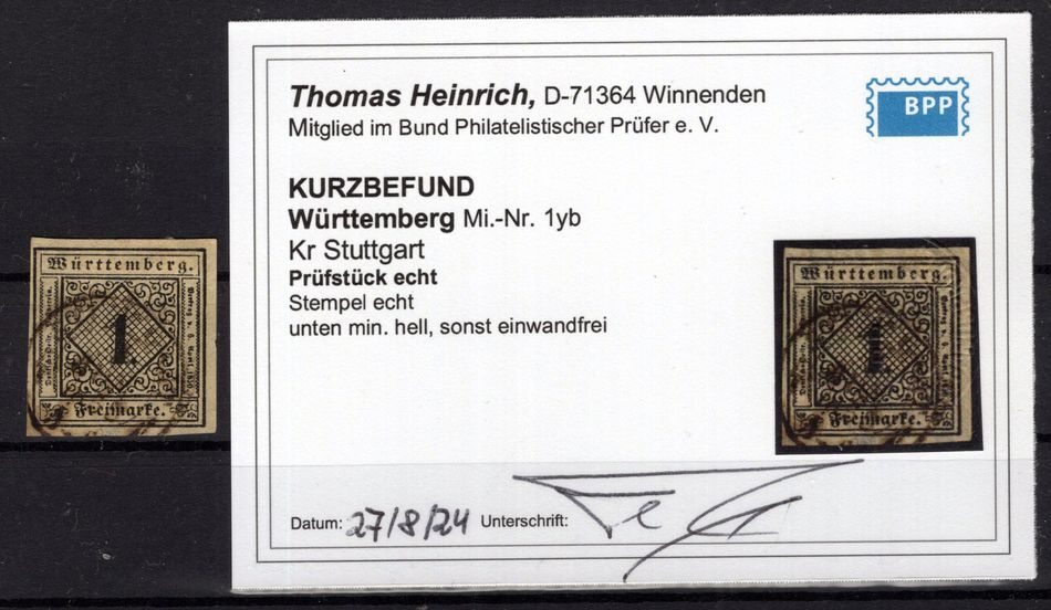Württemberg 1yb Nice Piece Postmarked BPP (AA9599