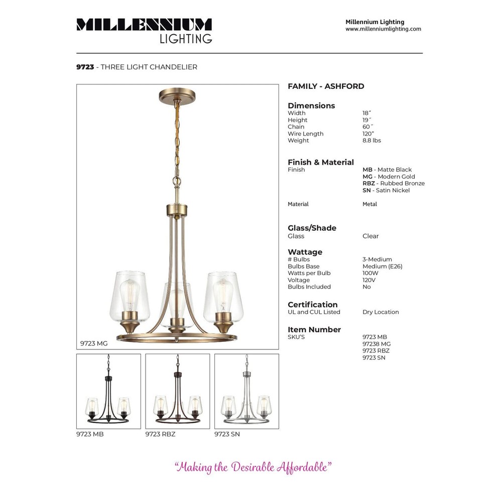 Millennium Lighting 9723-MG Traditional, Modern Gold