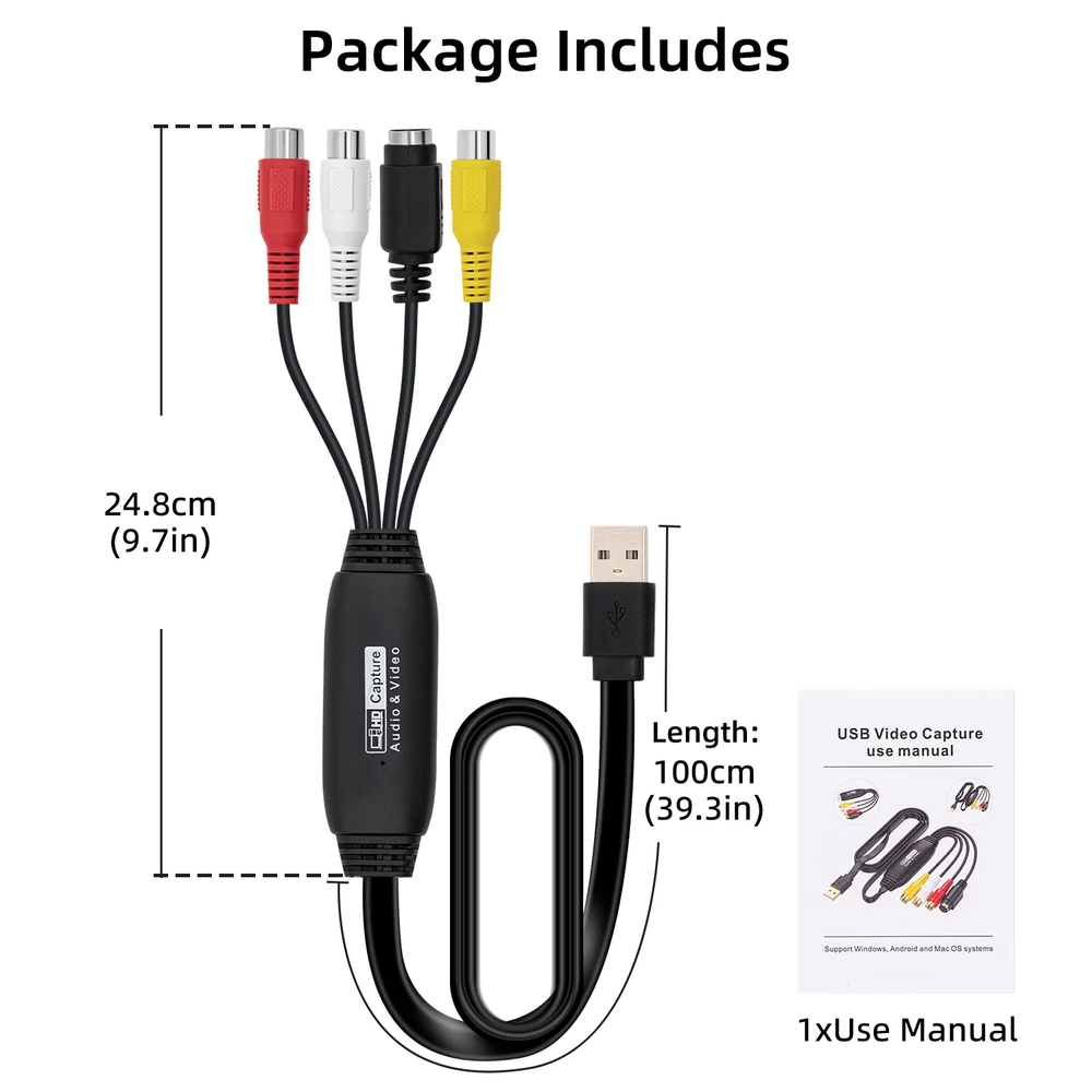 USB 2.0 Audio Video Capture Card Device Converter for Mac/PC/ Windows/Android