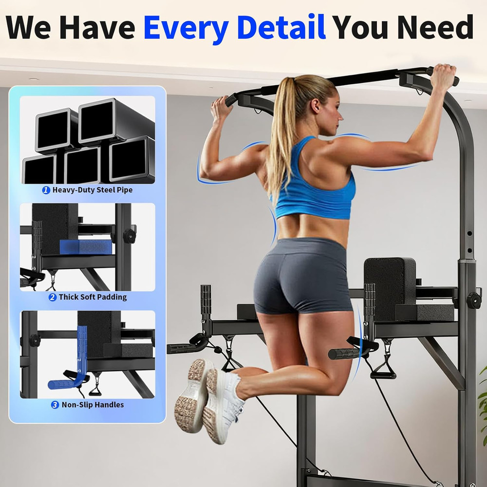 Pull up Bar Power Tower Dip Station, Adjustable Strength Training Equipment for