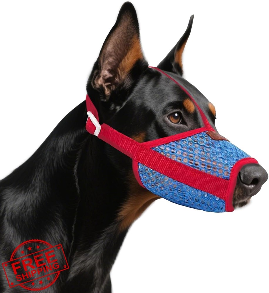 Basket Dog Muzzle, Red-Blue Medium, Breathable, No Bite