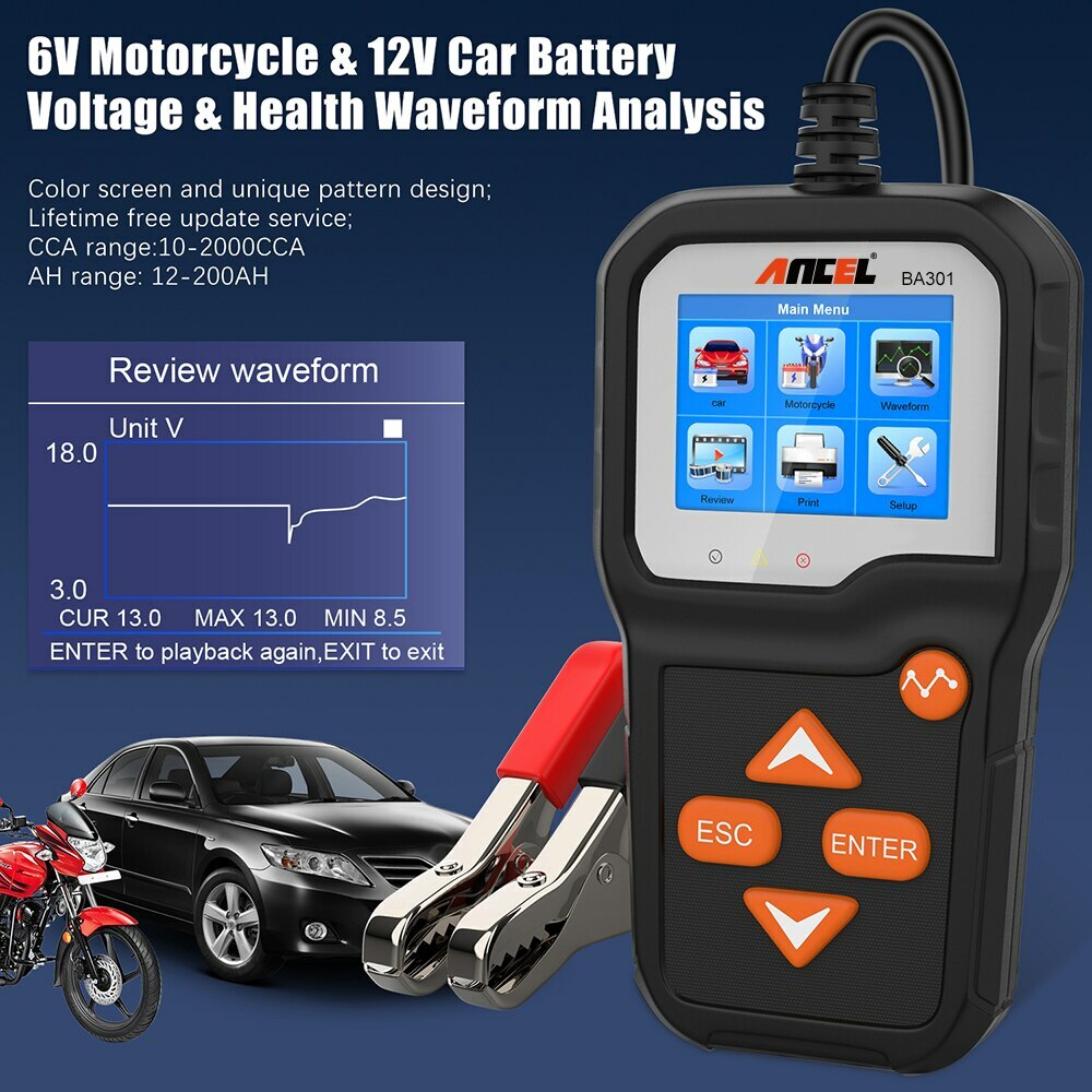 6/12V Car Battery Tester Cranking Charging System Battery Analyzer DiagnosisTool