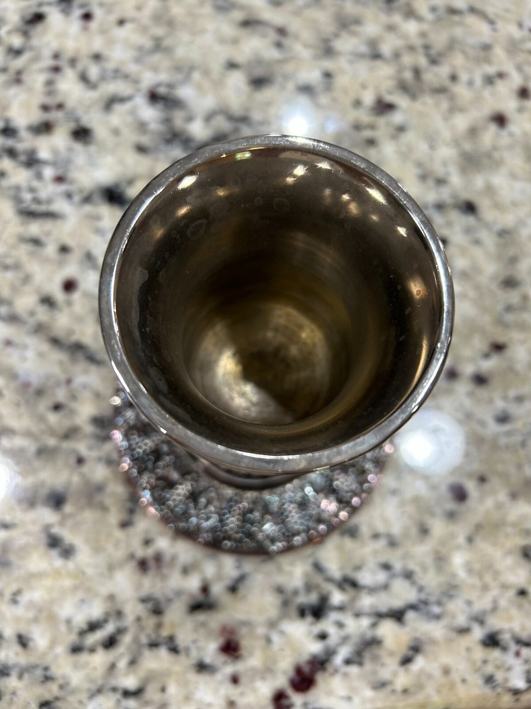 Karshi Jerusalem Kiddush Silver-Tone Cup And Tray Embossed Grape Leaf Design