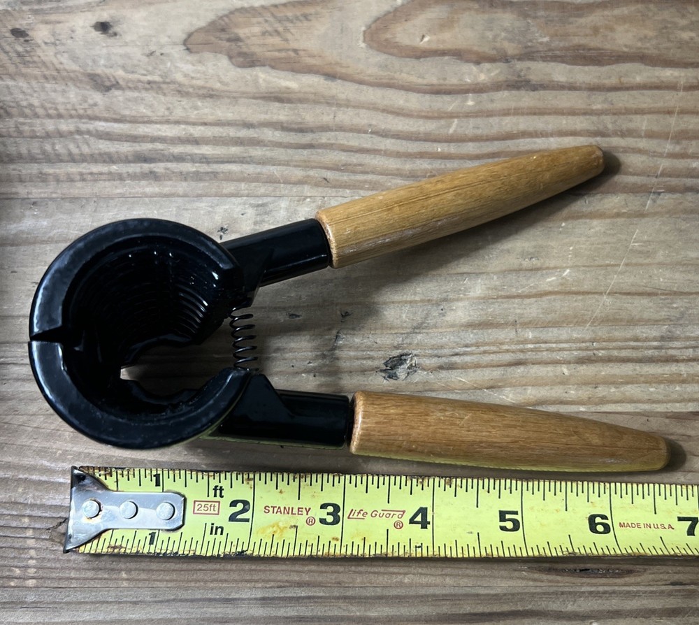 Vintage Wood Handle Nutcracker – Heavy Duty Metal Shell Cracker – Kitchen Tool
