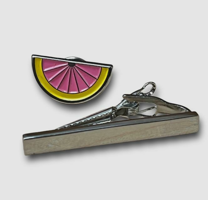 $31 Macy's Men's Pink Silver Grapefruit Lapel Pin Tie Bar Set