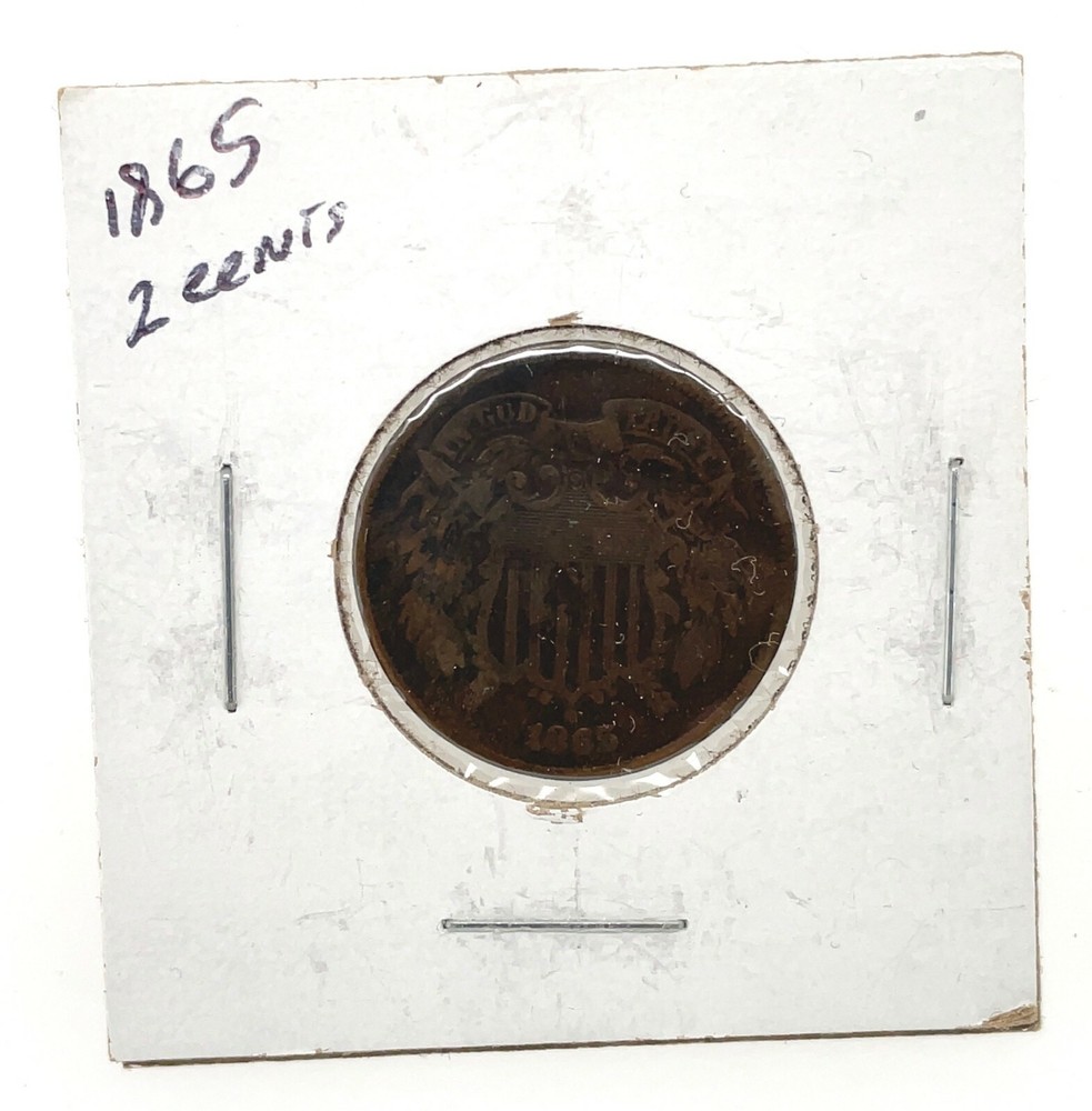 1865 2 cent piece ungraded a little bent damage.