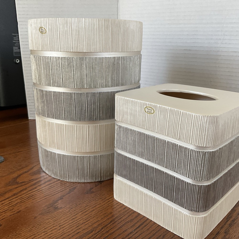 Modern Line “Grey” Waste Basket & Tissue Box Set by Popular Bath