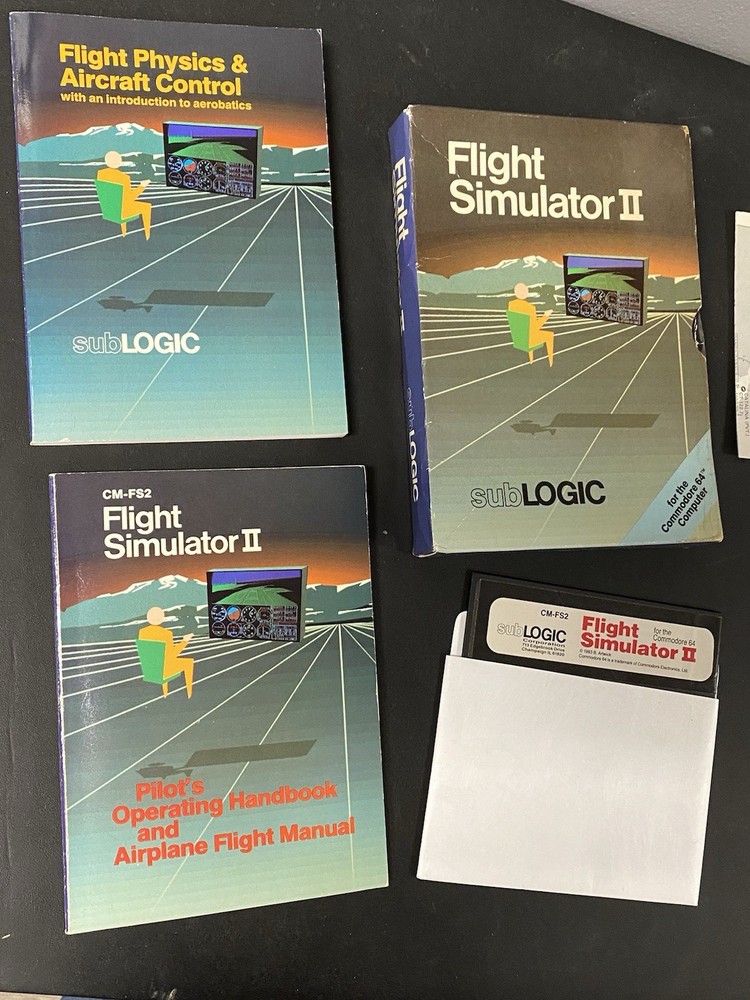 Flight Simulator II Computer Game Commodore 64 Complete 1983 SubLogic Vintage
