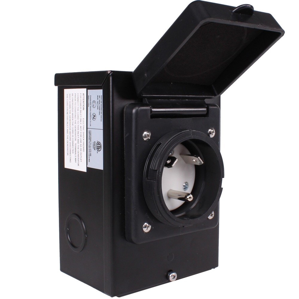 TT-30P 30 Amp RV Generator Power Cord Inlet Box Outdoor Black 125 Volt 3-Prong