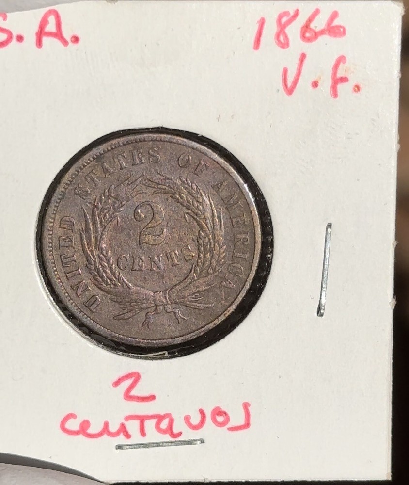 1866 USA 2 cent coin V.F