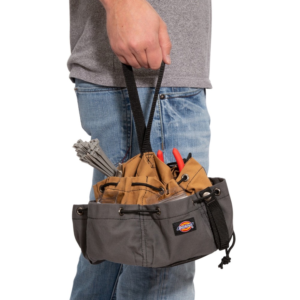 Drawstring Tool Organizer 12 Pocket Bag Gray Tan Dickies 57004