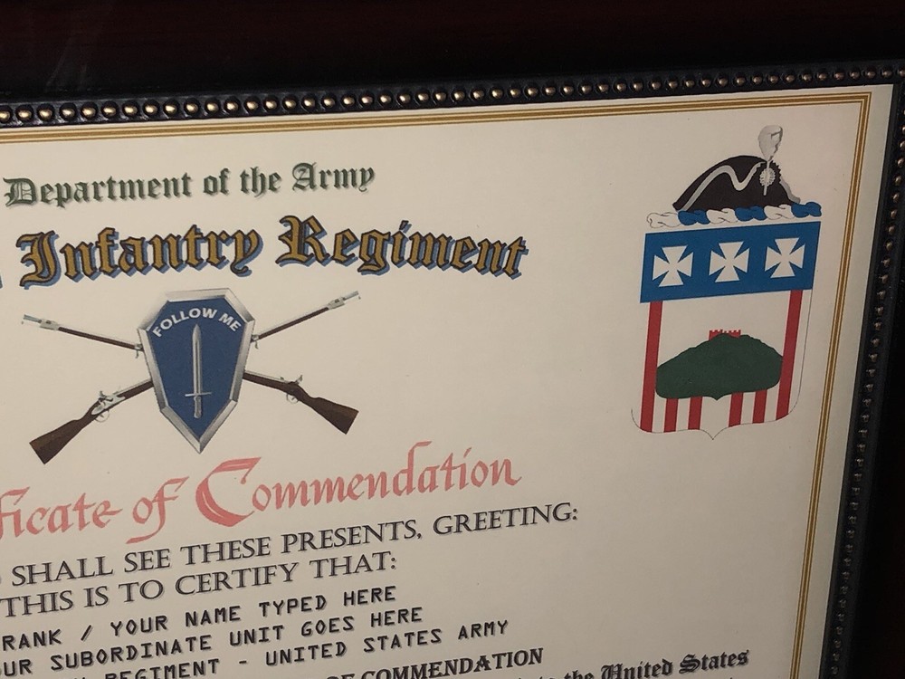3RD INFANTRY REGIMENT / COMMEMORATIVE - CERTIFICATE OF COMMENDATION