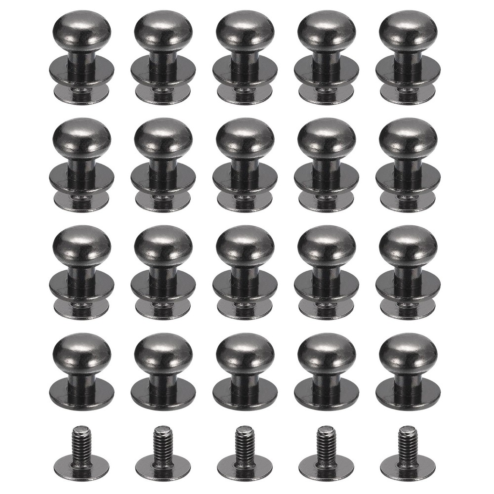 9mm Ball Head Stud Rivets Screw Back, 20Pack Round Head Button, Metallic Black