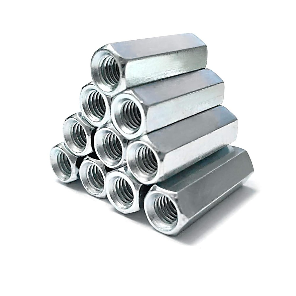 50 Packs 1/4"-20 Rod Coupling Nuts, UNC Threaded Hex 1/4"-20, Silver