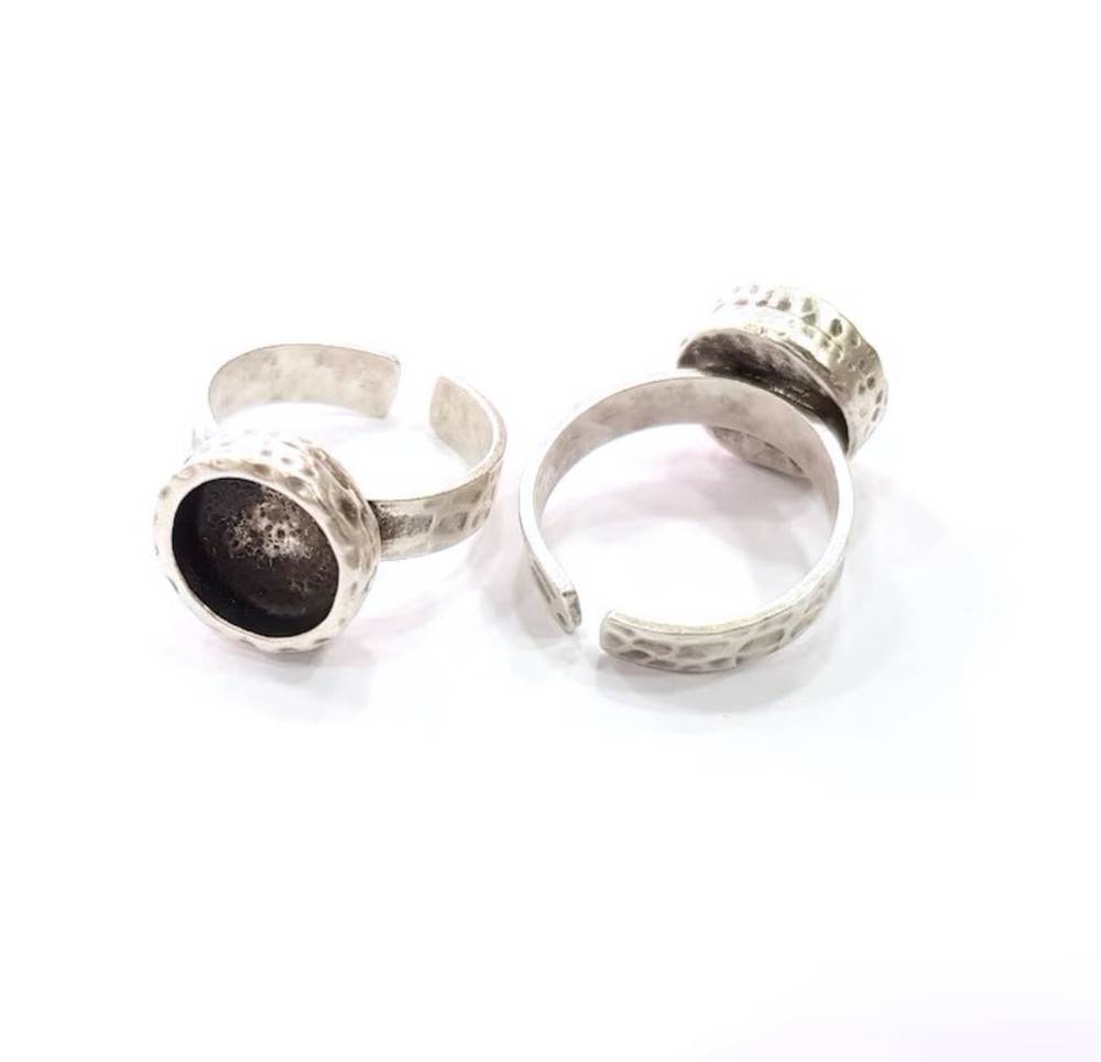 Ring Blank Setting Hammered Base Bezel inlay Backs Cabochon Blanks G16082