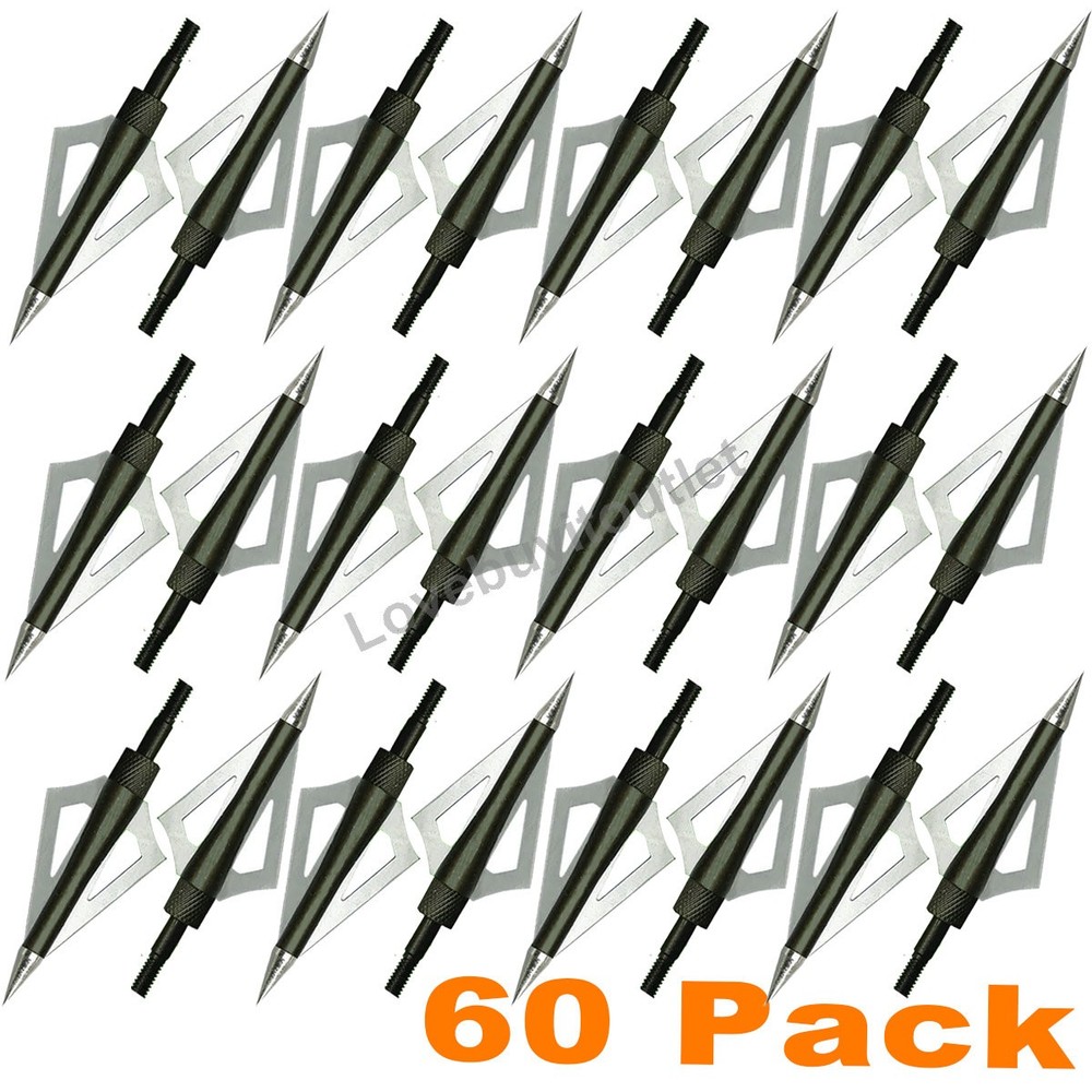 60 Count 3 Blade Compound Broad Head Spear Tips Bow or Cross Bow Tips