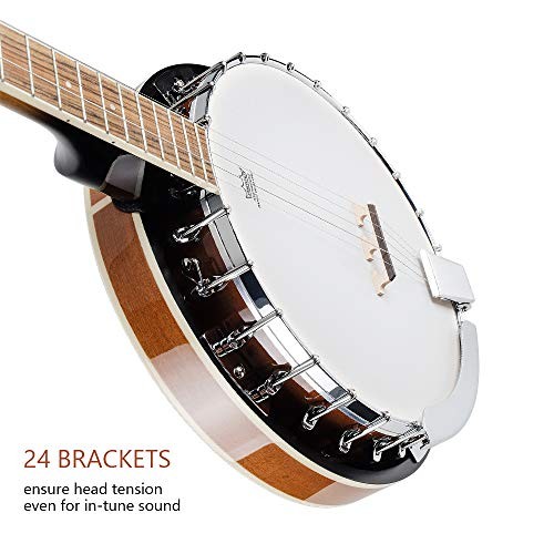 5 String Banjo Remo Head Closed Solid Back with beginner Kit, Tuner, 38 Inch
